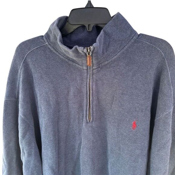 Vintage Polo Ralph Lauren Men's 1/4 Zip Pullover Sweater 2XLT Navy Blue - Picture 4 of 4